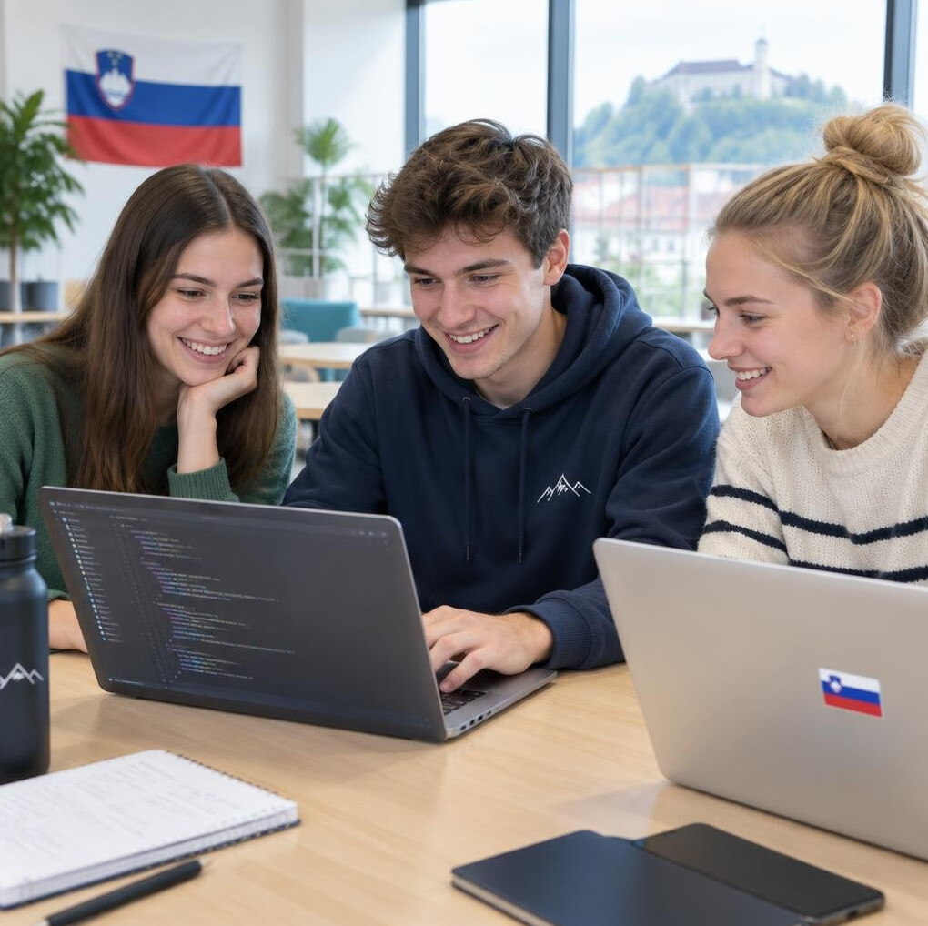 Young people learning programming together at laptops