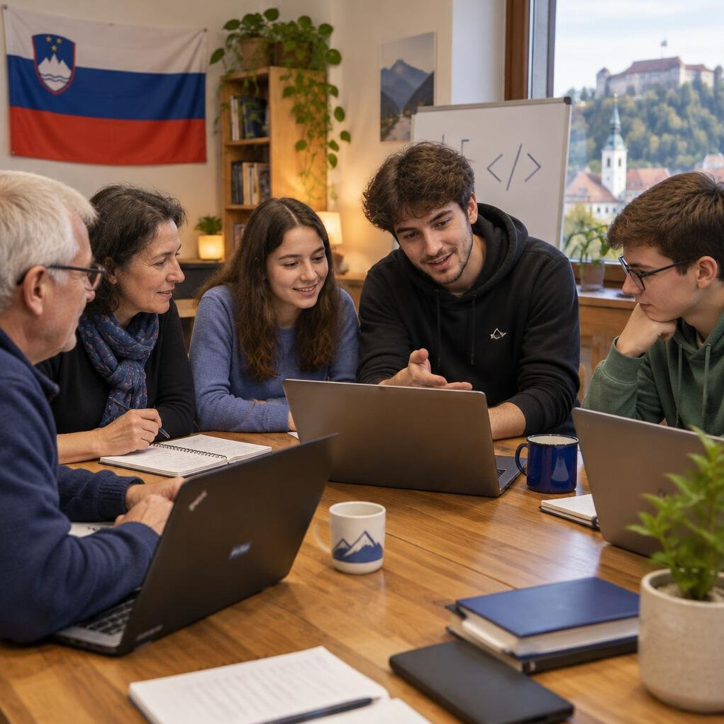 Group discussion around a table in a workshop
